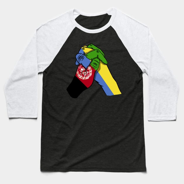 Afghanistan and Ukraine Flags Holding Hands Ukraine Afghanistan Roots Baseball T-Shirt by BramCrye